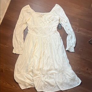 Celebrity Pink Cream Long Sleeve Peasant Midi Dress